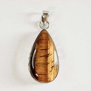 TIGER’S Eye Genuine Stone Pendant 925 Sterling Silver Plated